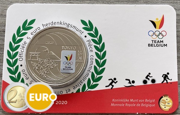 5 euro Belgie 2021 - Team Belgium Tokyo BU FDC Coincard Gekleurd