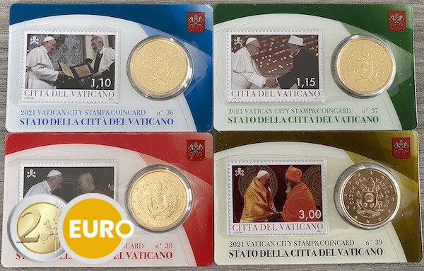 50 cent en postzegel coincard Vaticaan 2021 - nr 36 + 37 + 38 + 39