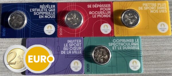 5 x 2 euros France 2021 - Remise drapeau olympique BU FDC Coincard