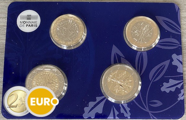 1 + 2 euro Frankrijk 2002 en 2022 - Vierluik nieuwe nationale zijde BU FDC