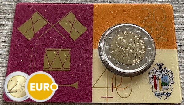 2 euro San Marino 2022 - Sint Marinus BU FDC Coincard vlaggenzwaaiers en muzikanten