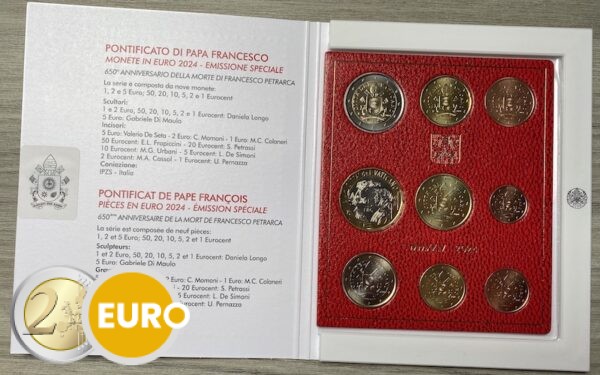 Euro set BU FDC Vaticaan 2024 + 5 euro Francesco Petrarch