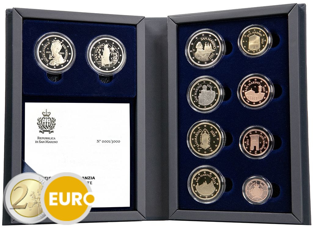 Euro set BE Proof San Marino 2025 + 2 x 2 euro Heilig Jaar Michelangelo