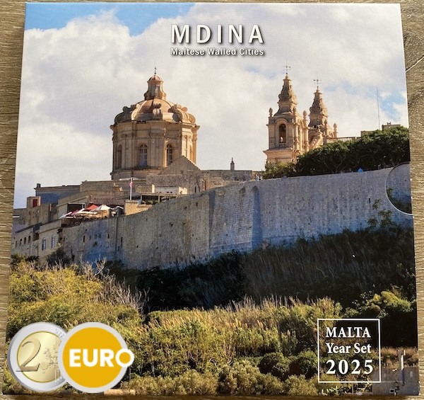Euro set BU FDC Malta 2025 + 2 euro Ommuurde steden Mdina