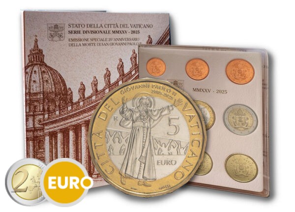Euro set BU FDC Vaticaan 2025 + 5 euro Johannes Paulus II