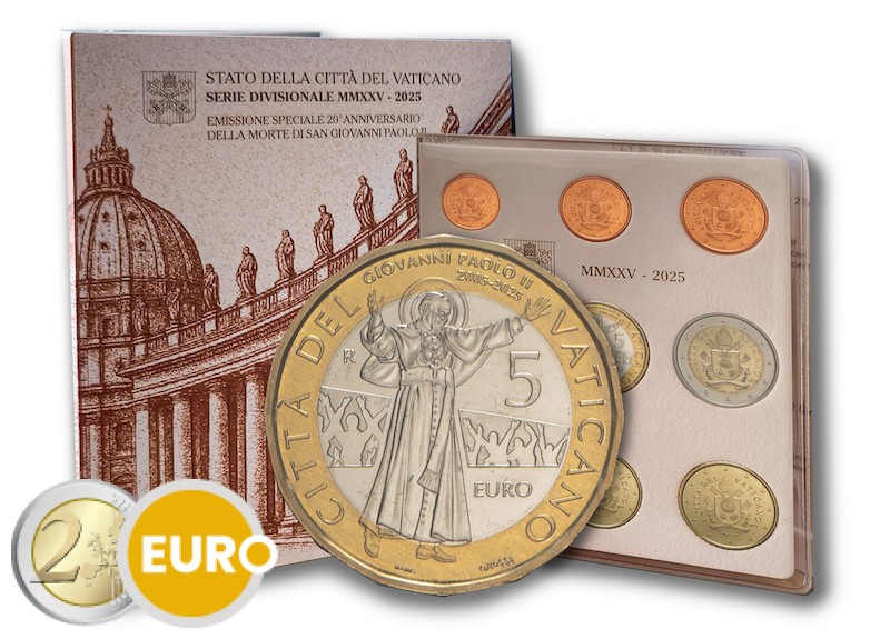 Euro set BU FDC Vaticaan 2025 + 5 euro Johannes Paulus II