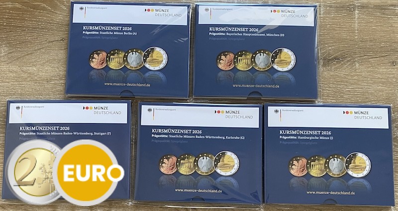 Euro set BE Proof Duitsland 2026 - ADFGJ + 2 euro Bremen