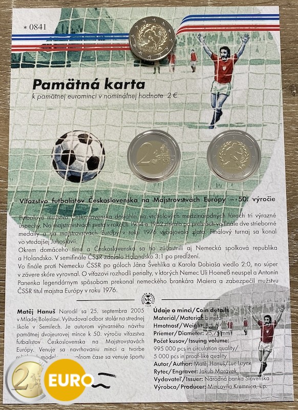 2 euros Eslovaquia 2026 - Victoria Campeonato Europeo Fútbol 1976 UNC con certificado de autenticidad