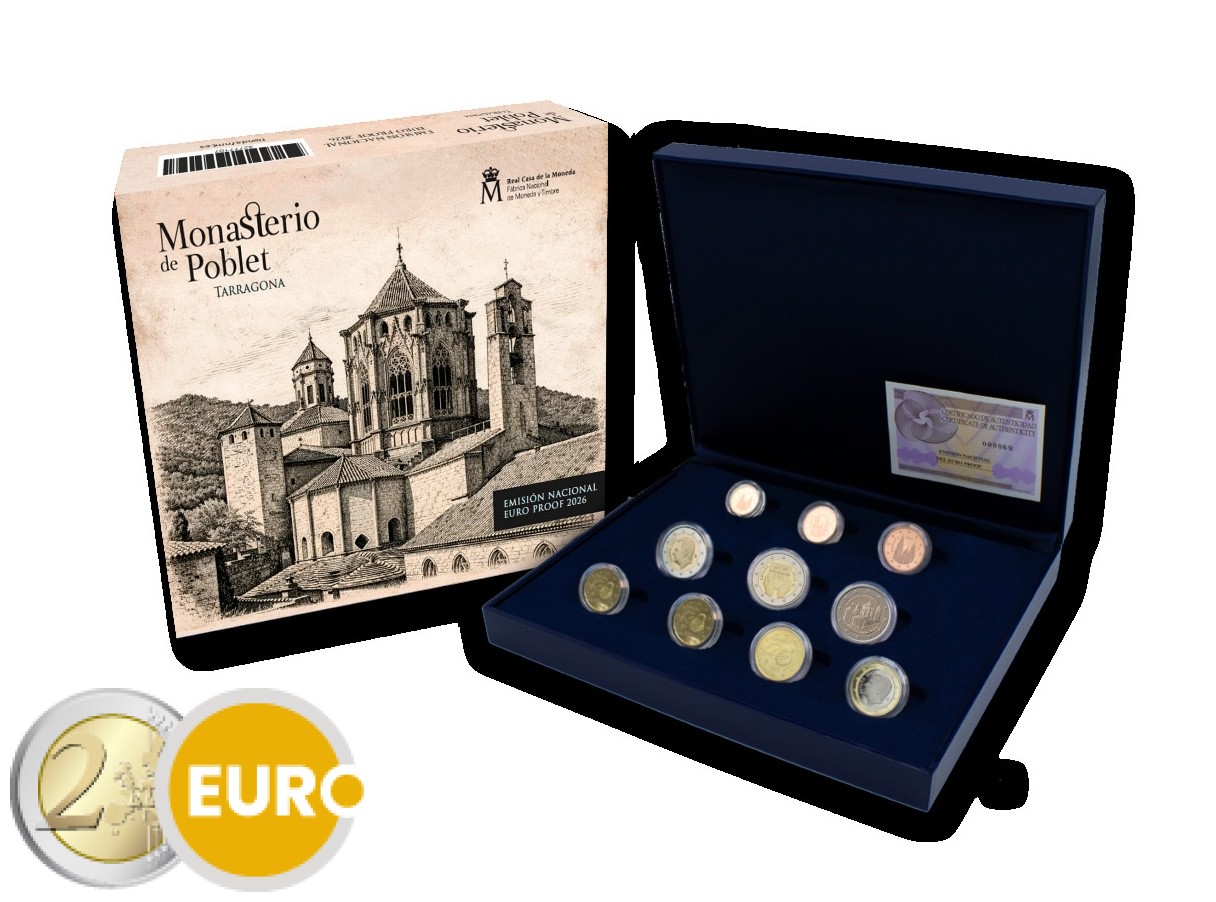 Euro set BE Proof Spanje 2026 + 2 x 2 euro Poblet