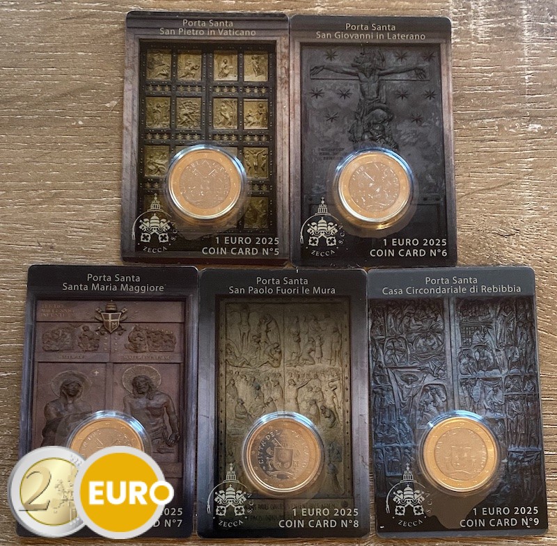 1 euro Vaticaan 2025 coincard nr 05 + 06 + 07 + 08 + 09 Heilige Deuren