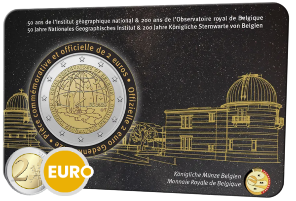 2 euro België 2026 - Nationaal Geografisch Instituut en Koninklijke Sterrenwacht BU FDC Coincard FR