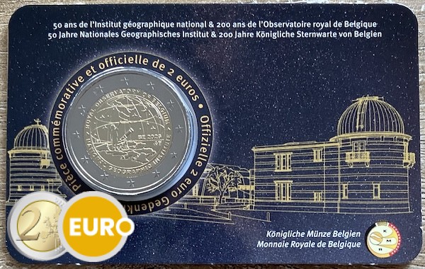 2 euro België 2026 - Nationaal Geografisch Instituut en Koninklijke Sterrenwacht BU FDC Coincard FR