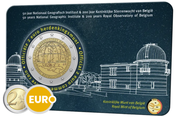 2 euro België 2026 - Nationaal Geografisch Instituut en Koninklijke Sterrenwacht BU FDC Coincard NL